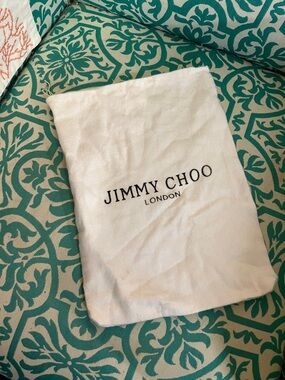 Jimmy Choo White Drawstring Dust Bag with Black Logo ⬇️ 13” x ➡️ 9”